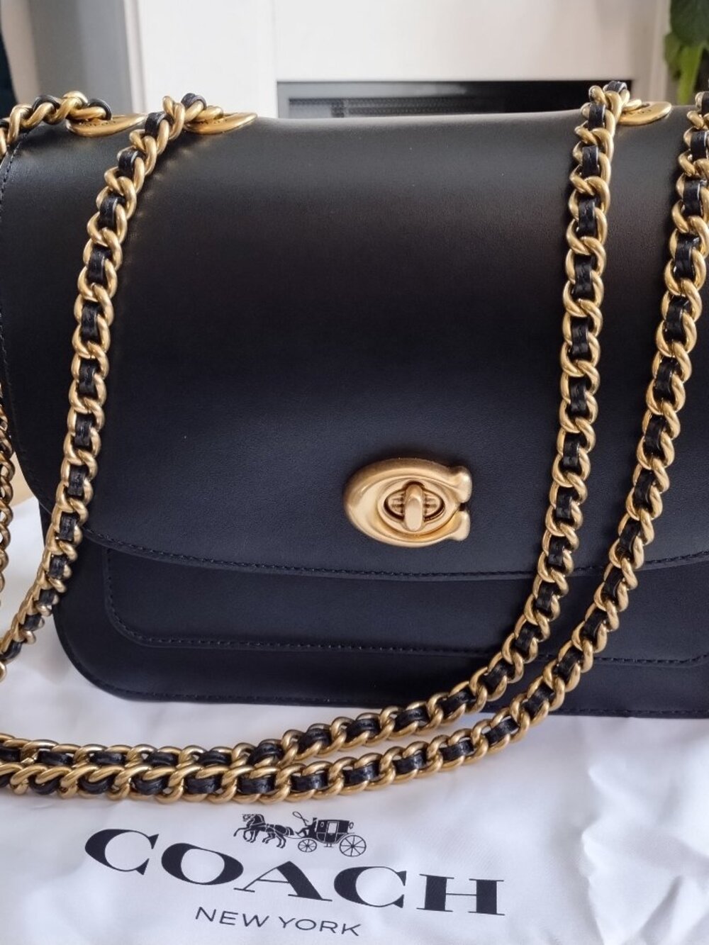 Coach Madison Smooth Calf Leather Shoulder Bag with Chain Strap